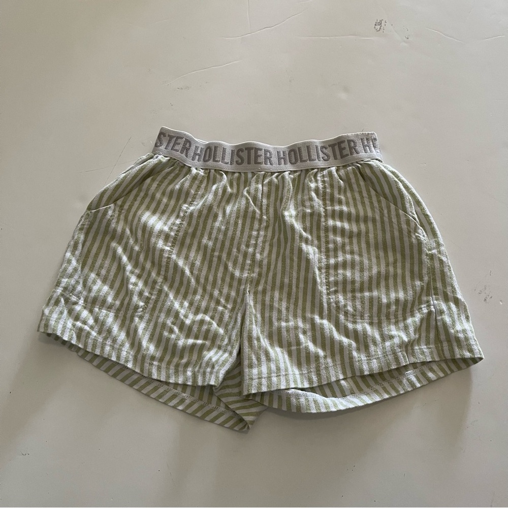 Hollister Comfortable Green and White Striped Lounge Shorts